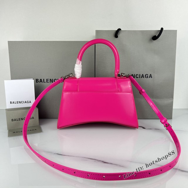 Balenciaga專櫃爆款玫紅平紋手提女包 巴黎世家原廠S號Hourglass沙漏包 款號：8895 fyj1195